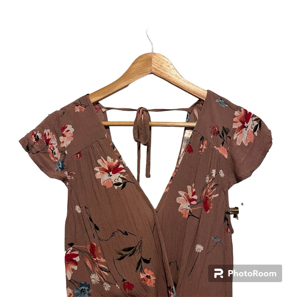 Band of Gypsies Lightweight Mauve Purple Floral Wrap Midi Dress